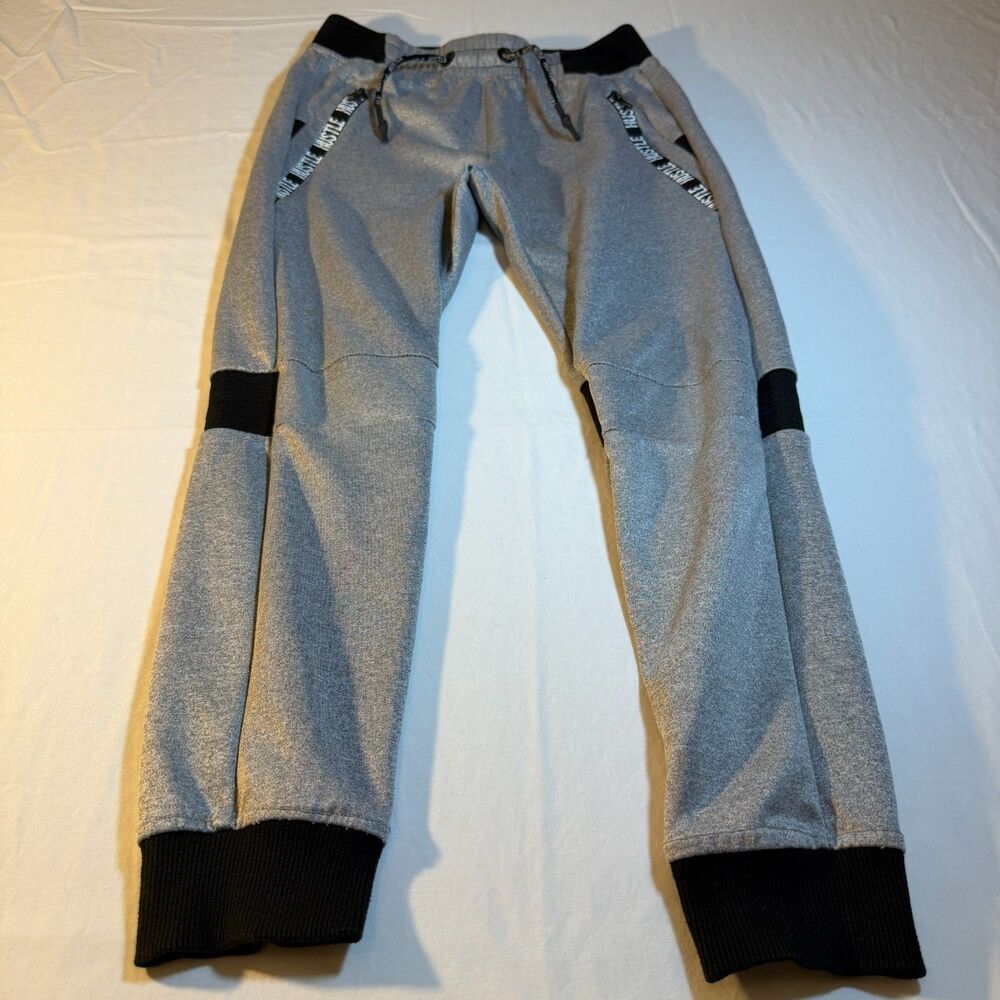 Encrypted Hustle Moto Size S Jogger Pants Men Grey Polyester Blend Athleisure